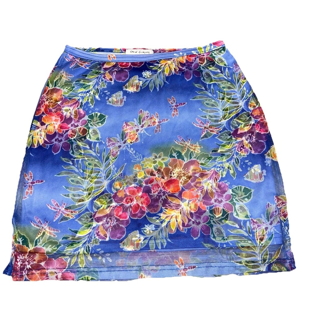 Vintage 90's Y2K‎ Gear Company Blue Mini Skirt Sheer Mesh Tropical Fairy Mermaid